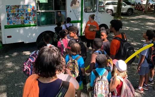 a group of people standing outside