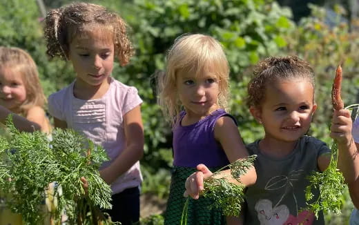 a group of children in a garden
