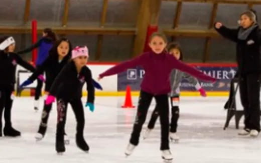 a group of people ice skating