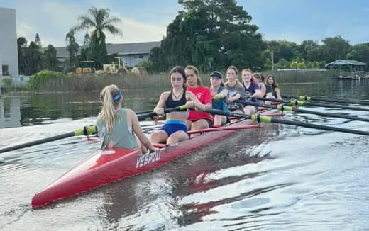 a group of people in a boat