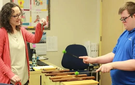 a man and a woman in a room