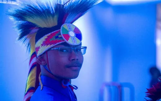 a person with colorful hair