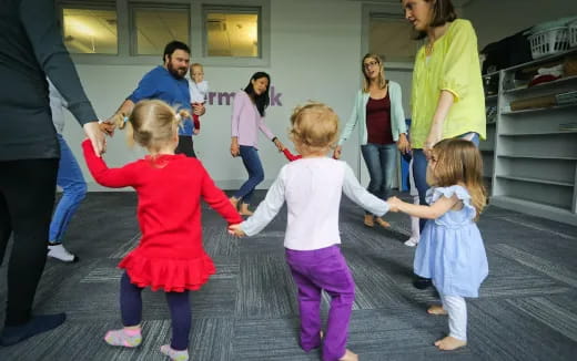 a group of children dancing