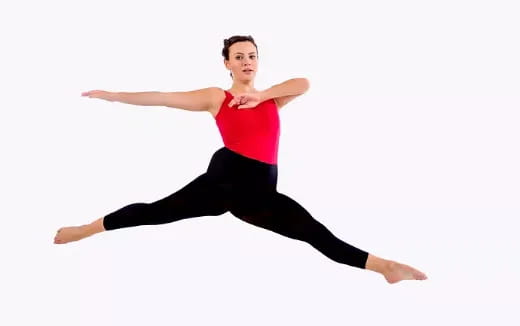 a woman in a red shirt