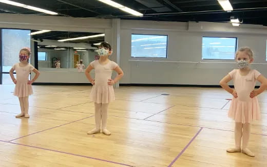 a group of girls wearing masks