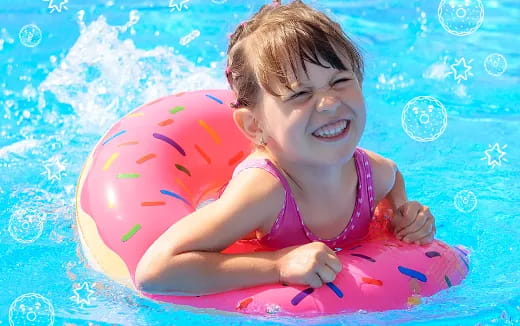 a baby in a pool