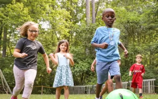 a group of people running