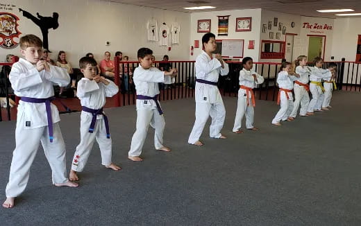 a group of children in karate uniforms