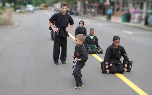 a group of people on the street