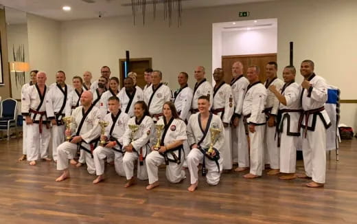 a group of people posing for a photo