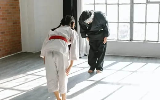 a woman and a man in a room