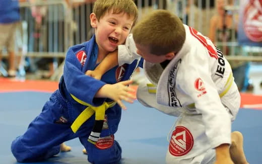 a couple of boys playing football