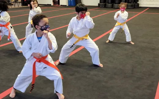 a group of people in karate uniforms