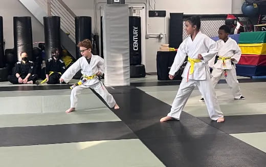 a group of people in karate uniforms