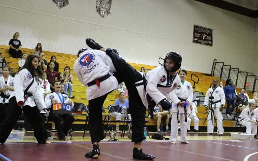 a group of people in a martial arts ring