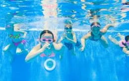 a group of people swimming