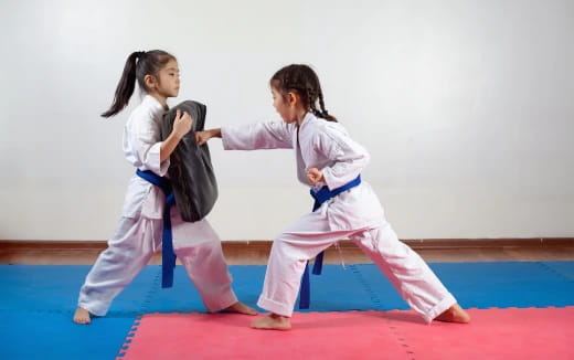 a couple of girls practicing karate