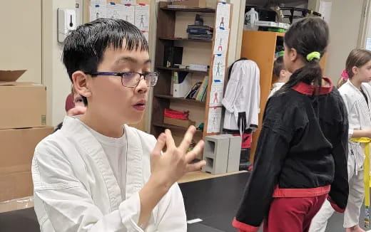 a boy wearing glasses