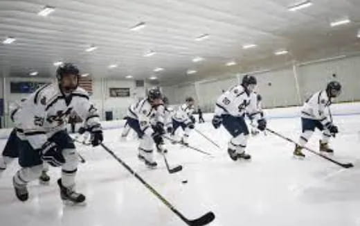 a group of people playing hockey