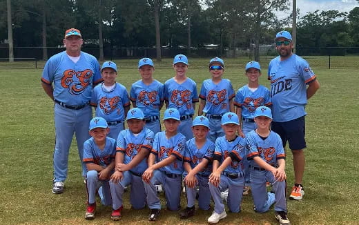 a group of people in blue uniforms