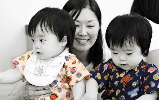 a person and two children