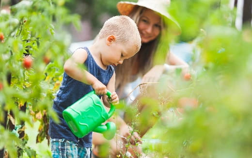 a person and a child picking berries