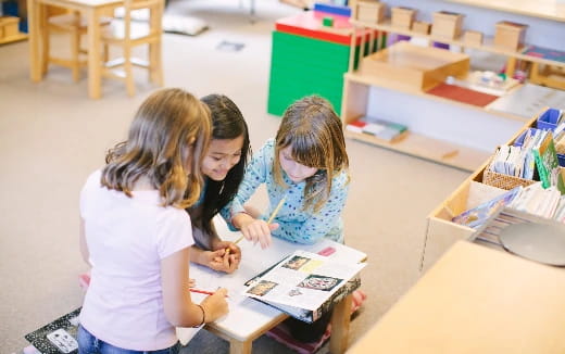 a few young girls studying in a library