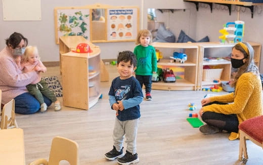 a group of people in a room