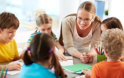 a person and several children