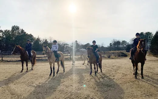 a group of people riding horses