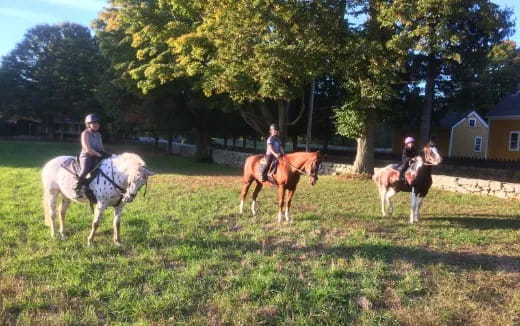 a group of people riding horses
