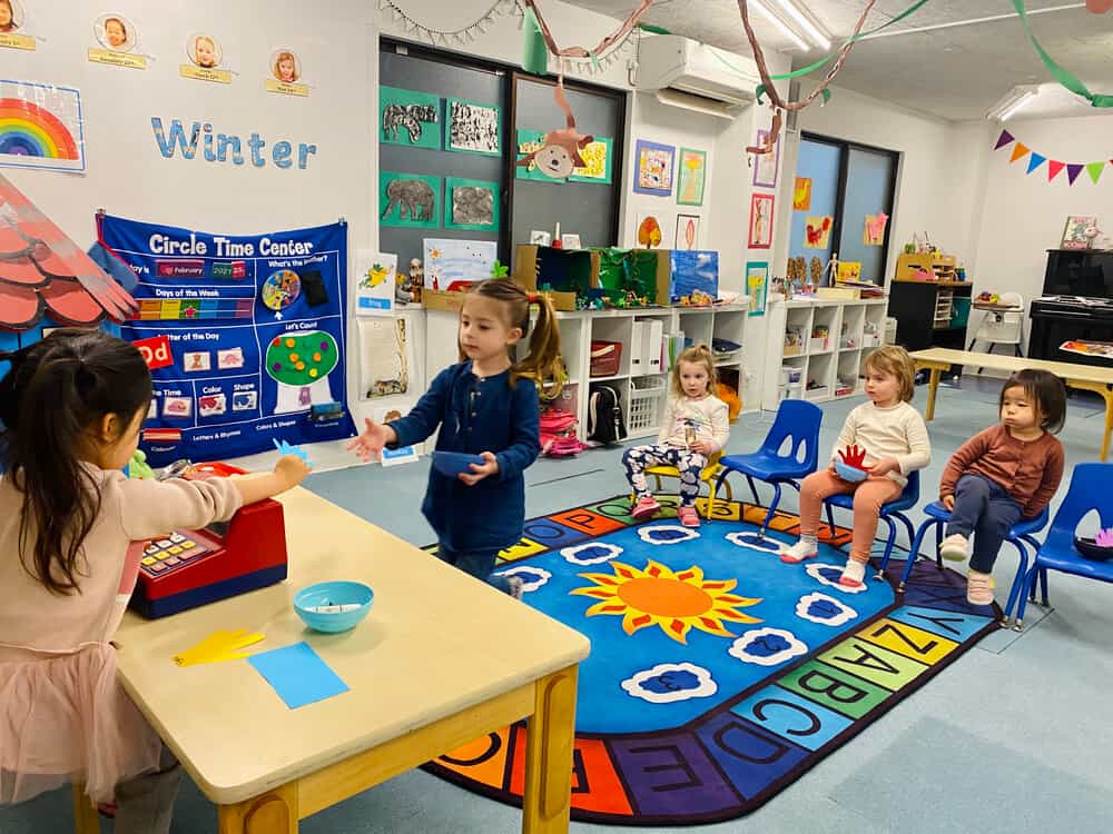 a group of children in a classroom